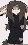 anthro clothing elronya fan_character female freckles hair lagomorph leporid long_hair mammal rabbit ronya short_tail solo suvi_(elronya) sweater tail topwear turtleneck