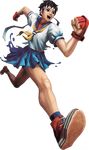  1girl absurdres brown_eyes brown_hair capcom fingerless_gloves gloves headband highres kasugano_sakura midriff navel official_art open_mouth running school_uniform short_hair skirt solo street_fighter street_fighter_x_tekken 