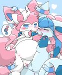 &lt;3 2023 3_toes :3 anus big_butt blue_background blue_body blue_ears blue_eyes blue_fur blue_inner_ear blue_tail blue_tail_tip blush bow_(feature) butt canid cheek_tuft colored digital_media_(artwork) digitigrade dipstick_tail duo ear_bow eeveelution embrace eyes_closed facial_tuft feet female female/female female/female_symbol female_on_top female_symbol feral feral_on_feral fluffy fluffy_tail fur gender_symbol generation_4_pokemon generation_6_pokemon genitals glaceon hi_res hindpaw huaxian innie_pussy kemono leg_markings looking_at_viewer looking_back looking_back_at_viewer lying mammal markings monotone_tail multicolored_body multicolored_ears multicolored_fur neck_bow nintendo on_back on_top open_:3 open_mouth open_smile pawpads paws pictographics pillow pink_body pink_ears pink_fur pink_pawpads pink_tail plump_labia pokemon pokemon_(species) pussy quadruped rear_view ribbons sex sexuality_symbol shaded simple_background smile socks_(marking) speech_bubble sylveon symbol tail tail_markings toes tribadism tuft two_tone_body two_tone_ears two_tone_fur two_tone_tail vaginal white_body white_fur