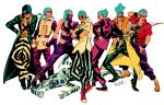  6+boys blue_hair commentary_request crossed_arms dated eye_mask formaggio full_body ghiaccio gloves hat ice_skates illuso jacket jojo_no_kimyou_na_bouken kotteri looking_at_viewer looking_to_the_side male_focus melone multiple_boys pants pesci pink_jacket pink_pants profile prosciutto purple_gloves risotto_nero short_hair simple_background skates stand_(jojo) vento_aureo white_album_(stand) white_background 