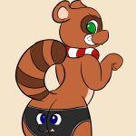 after_transformation animate_inanimate anthro butt canid canine canis clothing domestic_dog duo grin hi_res inanimate_transformation male male/male mammal procyonid raccoon raccoon_dog sleepyly smile smug tanuki transformation underwear