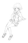  blush dakian greyscale lineart loafers monochrome necktie pantyhose sanya_v_litvyak shoes short_hair skirt smile solo strike_witches world_witches_series 
