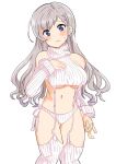  1girl bare_shoulders blue_eyes blush braid braided_bangs breasts detached_sleeves garter_straps grey_hair highres hisakawa_hayate idolmaster idolmaster_cinderella_girls idolmaster_cinderella_girls_starlight_stage long_hair medium_breasts navel niino_(nie_no) panties ribbed_legwear ribbed_panties ribbed_sleeves ribbed_sweater ribbed_thighhighs side-tie_panties sleeveless sleeveless_sweater sleeveless_turtleneck solo sweater thighs turtleneck turtleneck_sweater underboob underwear virgin_destroyer_sweater white_garter_straps white_panties white_sweater 