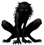 alpha_channel anthro black_body black_fur black_hair clawed_fingers claws female fur glowing glowing_eyes green_eyes hair humanoid mammal missy_(napalm_express) monster png_file shadowy_figure simple_background sinister solo toe_claws transparent_background unknown_artist wolficus