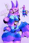 animate_inanimate anthro bottomless bra breasts butt camelid clothed clothing epic_games female fortnite gag gagged hi_res llama loot_llama_(fortnite) mammal multicolored_body sketchy_protogen solo surprise tail thighs underwear