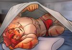 abs anthro bed blush bulge felid furniture lifewonders male mammal muscular muscular_anthro muscular_male nipples nomad_(tas) pantherine pecs solo tiger tokyo_afterschool_summoners wolfmanwilk