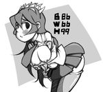  1girl :t bent_over breasts english filia_(skullgirls) inarou_(rakugakiproject) large_breasts midriff monochrome navel necktie nipples open_clothes open_shirt prehensile_hair rakugaki_project samson_(skullgirls) school_uniform shirt skirt skullgirls solo weight_conscious 