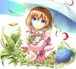  blonde_hair blue_eyes bouquet flower highres holding hydrangea leaf muneyuki original solo umbrella 