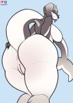 anthro anus biped butt canid canine canis destabilizer domestic_dog female fingers fish genitals hi_res hybrid looking_back mammal marine nude pussy shark smile solo thick_thighs