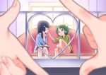  aoki_reika bad_id bad_pixiv_id barefoot blue_hair blush casual closed_eyes couple endo_(makaron) feeding finger_frame food green_eyes green_hair green_shirt hair_tubes heart long_hair midorikawa_nao multiple_girls open_mouth out_of_frame ponytail pov pov_finger_frame precure shirt short_hair smile smile_precure! yuri 