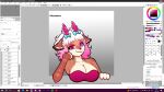 animated anthro big_breasts breasts clothing deer dialogue digital_drawing_(artwork) digital_media_(artwork) female female/female fluffy fur hair heterochromia horn hybrid krystalpurr mammal necktie pink_eyes pink_hair red_clothing smile smiling_at_viewer solo topwear zoe_(krystalpurr)