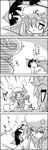  4koma blush bow comic drill_hair elly greyscale hair_bow hair_tubes hakurei_reimu hat highres jitome kazami_yuuka kazami_yuuka_(pc-98) lying monochrome multiple_girls nightcap nightgown smile star tani_takeshi touhou touhou_(pc-98) translated yukkuri_shiteitte_ne 