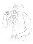 3:4 anthro clothed clothing container cup dragon hi_res holding_object looking_away male muscular muscular_anthro muscular_male scalie simple_background skitalets solo tea_cup topless towel white_background