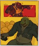 belly belly_expansion belly_stuffing big_belly dorohedoro expansion gabbagebin hi_res humanoid invalid_tag kaiman_(dorohedoro) reptile scalie slime slime_inflation