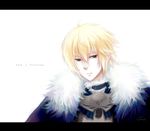  armor arthur_pendragon_(fate) bad_id bad_pixiv_id blonde_hair cape copyright_name daucus fate/prototype fate_(series) fur_trim green_eyes letterboxed male_focus solo 