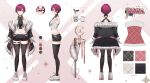  1girl absurdres artist_request black_choker breasts choker coat fingerless_gloves gloves highres jkt48v large_breasts microphone multiple_views nail_polish open_clothes open_coat pink_eyes pink_nails purple_hair reference_sheet tana_nona virtual_youtuber 
