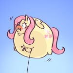 2018 air_inflation anthro balloon blue_background blue_eyes blush cutie_mark digital_drawing_(artwork) digital_media_(artwork) equid equine female flamesdames floating fluttershy_(mlp) friendship_is_magic hair hasbro hi_res inflatable inflation long_hair mammal mouth_closed my_little_pony pegasus pink_hair quadruped simple_background solo wings yellow_wings