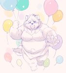 2023 anthro balloon belly blush canid canine canis domestic_dog harima humanoid_hands inflatable kemono male mammal moobs navel nekomarudon nipples overweight overweight_male solo tamacolle tanukimaru towel