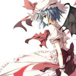  absurdres bad_id bad_pixiv_id bat_wings blue_hair dress hat highres mac-kine red_eyes remilia_scarlet short_hair simple_background solo touhou white_background wings wrist_cuffs 