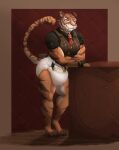 absurd_res anthro bedroom_eyes big_bulge big_butt big_pecs bulge butt clean_diaper clothed clothing diaper diaper_fetish digitigrade epic_games felid formal_wear fortnite fur grin hi_res jewelry leaning leaning_forward male mammal muscular muscular_male muscular_thighs narrowed_eyes necktie orange_body orange_fur oscar_(fortnite) pantherine partially_clothed pecs pink_nose raised_tail scar seductive smile solo stripes tail thick_thighs tiger tight_clothing topwear underwear versace vest wearing_diaper yannirosegold yellow_eyes