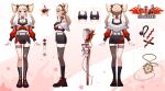  1girl absurdres artist_request belt blonde_hair choker hair_ornament hairclip headband highres jewelry jkt48v microphone multiple_views necklace pia_meraleo red_eyes reference_sheet twintails virtual_youtuber white_belt 