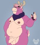 absurd_res anthro antlers balls belly breasts deer foreskin fur genitals hair hi_res horn looking_at_viewer male mammal moobs new_world_deer nipples nude overweight overweight_male pawpads penis pink_body pink_hair pondart_studios reindeer solo tail vic_(victorystarz)