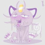 after_fellatio after_oral after_sex alolan_form alolan_meowth ambiguous_gender bodily_fluids cum cum_drip cum_in_mouth cum_inside cum_on_face cum_on_tail cum_on_whiskers dripping fangs felid feline feral genital_fluids hi_res mammal nintendo open_mouth pawpads paws pokemon pokemon_(species) regional_form_(pokemon) satisfied simple_background sitting solo sweat tail teeth tongue tongue_out white_background yaldabroth