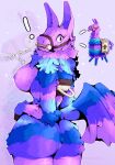 &lt;3 &lt;3_eyes absurd_res animate_inanimate anthro anthrofied areola big_breasts bit_gag blue_body breasts butt camelid epic_games exposed_breasts female fortnite gag genitals handles hi_res hooves living_pinata llama looking_back loot_llama_(fortnite) mammal multicolored_body nipples nude open_mouth pinata purple_body raised_tail simple_background sketchy_protogen solo surprise surprised_look tail text thick_thighs