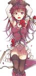  arms_up bad_id bad_pixiv_id black_legwear chain dandalian flower highres long_hair magical_girl mahou_shoujo_madoka_magica polearm ponytail red_eyes red_hair rose sakura_kyouko skirt solo spear thighhighs thorns weapon wide_ponytail 