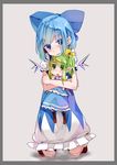  :o bad_id bad_pixiv_id blue_eyes blue_hair cirno daiyousei green_eyes green_hair hair_over_one_eye holding hug kneeling kokono_(sakaebaka) minigirl multiple_girls pointy_ears simple_background touhou younger 