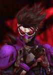  1boy adi_(adivider) armor black_hair gamer_driver highres kamen_rider kamen_rider_ex-aid_(series) kamen_rider_genm male_focus mighty_action_x_level_2 purple_armor red_eyes solo spiked_hair tokusatsu upper_body 