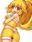  animated animated_gif ass blonde_hair blush cure_peace hair_flaps kise_yayoi long_hair looking_back magical_girl ponytail precure shigatake shorts smile_precure! solo tears transparent_background yellow yellow_eyes yellow_shorts 