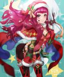 1girl blue_cape bodysuit breasts brown_gloves cape christmas cleavage closed_mouth facial_mark fire_emblem fire_emblem_engage fire_emblem_heroes gloves hair_ornament hat holding holding_sack holly_hair_ornament long_hair long_sleeves looking_at_viewer multicolored_cape multicolored_clothes nanathuika official_alternate_costume red_bodysuit red_cape red_eyes red_hair sack santa_hat solo star_(symbol) star_hair_ornament yunaka_(fire_emblem) yunaka_(fire_emblem)_(spirited_envoy) 