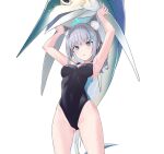  1girl blue_archive official_alternate_costume sakana_(flame_sakana) shiroko_(blue_archive) shiroko_(swimsuit)_(blue_archive) simple_background solo white_background 