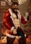 abs anthro antlers balls biceps body_hair chest_hair christmas christmas_clothing clothing deer diffuse_moose genitals hi_res holidays horn male mammal moose muscular muscular_anthro muscular_male new_world_deer pecs penis solo vein veiny_penis zaahrich