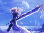  animal_ears blonde_hair castle fingerless_gloves gloves kashin_reina lion_ears lion_tail male_focus moon pixiv_fantasia red_eyes solo sword tail tassel weapon 