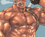  abs bara cropped facial_hair fighting_stance flexing_pecs large_pectorals looking_at_viewer male_focus mature_male medium_sideburns muscular muscular_male nipples nude one_piece pectorals ready_to_draw revision scar scar_on_face scar_on_forehead shiny_skin short_hair sideburns_stubble smoker_(one_piece) sparse_stubble stitches strongman_waist stubble terujirou_(masateruteru) thick_neck tsurime upper_body veiny_face veiny_neck white_hair 