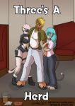 anthro bisexual breasts bucked buckwheat_(character) cleavage clothed clothing comic cory_(bucked) felid feline female group horn lilith_(bucked) male male/female male/male mammal trio