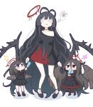  3girls absurdly_long_hair aged_down black_dress black_footwear black_hair black_pantyhose black_shirt black_skirt black_wings blood blood_on_clothes blue_archive blush_stickers breasts brown_wings chibi child collarbone commentary dress eating food full_body giving_up_the_ghost halo hasumi_(blue_archive) holding holding_food holding_hands holding_popsicle long_hair looking_at_another looking_up mashiro_(blue_archive) melting_halo mole mole_under_eye multiple_girls no_nose pantyhose parted_lips popsicle purple_eyes red_eyes red_halo sailor_collar school_uniform shirt skirt socks sparkle standing thighs tsurugi_(blue_archive) umihio very_long_hair white_sailor_collar wings 
