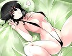  bed black_hair breasts breath cosaten grey_eyes large_breasts long_hair looking_at_viewer lying school_rumble slingshot_swimsuit solo spread_legs suou_mikoto swimsuit 