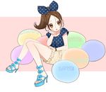  blush brown_hair high_heels legs open_mouth original piyodera_mucha polka_dot ponytail sandals solo toes 