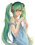  bespectacled drinking drinking_straw glasses green_eyes green_hair hatsune_miku headphones long_hair simple_background solo strap_slip twintails vocaloid white_background yupi_(yupi) 