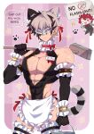 abs absurd_res cat_ear_headband clothed clothing crimzon_ruze crossdressing duo embarrassed hi_res hololive hololive_en humanoid humanoid_pointy_ears jurard_t._rexford maid_headdress maid_uniform makoto_shih male muscular muscular_humanoid muscular_male pecs scar tight_clothing uniform vtuber