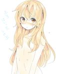  blonde_hair curry_gohan flat_chest long_hair monogatari_(series) nipples nude oshino_shinobu solo wet white_background yellow_eyes 
