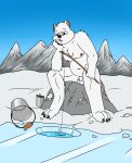 2023 3_toes 4_fingers animal_genitalia anthro balls bear black_nose bucket can casual_nudity chest_tuft claws colonel_lazuli container feet fingers fishing fishing_rod frozen_lake fur genitals hi_res hindpaw humanoid_hands ice ice_fishing male mammal nature navel nipples nude on_rock outdoor_nudity outside paws polar_bear rock sheath signature sitting sitting_on_rock solo toe_claws toes tuft ursine white_body white_fur worm