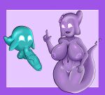 big_breasts big_penis blue_body breasts duo fan_character female genitals ghost glowing glowing_eyes glowing_markings hi_res huge_breasts huge_penis humanoid legless male male/female markings penis purple_body spirit therealghosty99