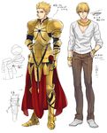  armor bad_id bad_pixiv_id blonde_hair bracelet casual character_sheet earrings fate/zero fate_(series) gilgamesh hair_down hair_up jewelry k29 male_focus necklace red_eyes v-neck 
