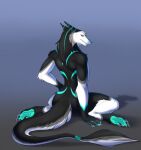 anthro blue_pawpads claws feet hi_res looking_at_viewer looking_back looking_back_at_viewer male mr_jager pawpads prehensile_feet rear_view sand_(sand0x) sergal sitting solo tail tail_tuft toe_claws toes tuft