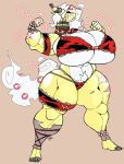 anthro big_breasts biped breasts cleavage clothed clothing electricity eyes_closed female hair hi_res huge_breasts jinti_(artist) legband mega_ampharos mega_evolution muscular muscular_female nintendo panties pokemon pokemon_(species) pubes smile solo teeth thick_thighs thighband underwear white_hair