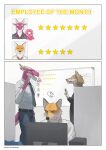 2024 absurd_res annoyed anthro biped brown_body brown_fur canid canine canis clothing digital_media_(artwork) dragon employee_of_the_month fox fur group hi_res male mammal necktie office office_clothing orange_body orange_fur pink_body pngx_(artist) scalie shirt topwear trio whiskers white_body white_fur wolf